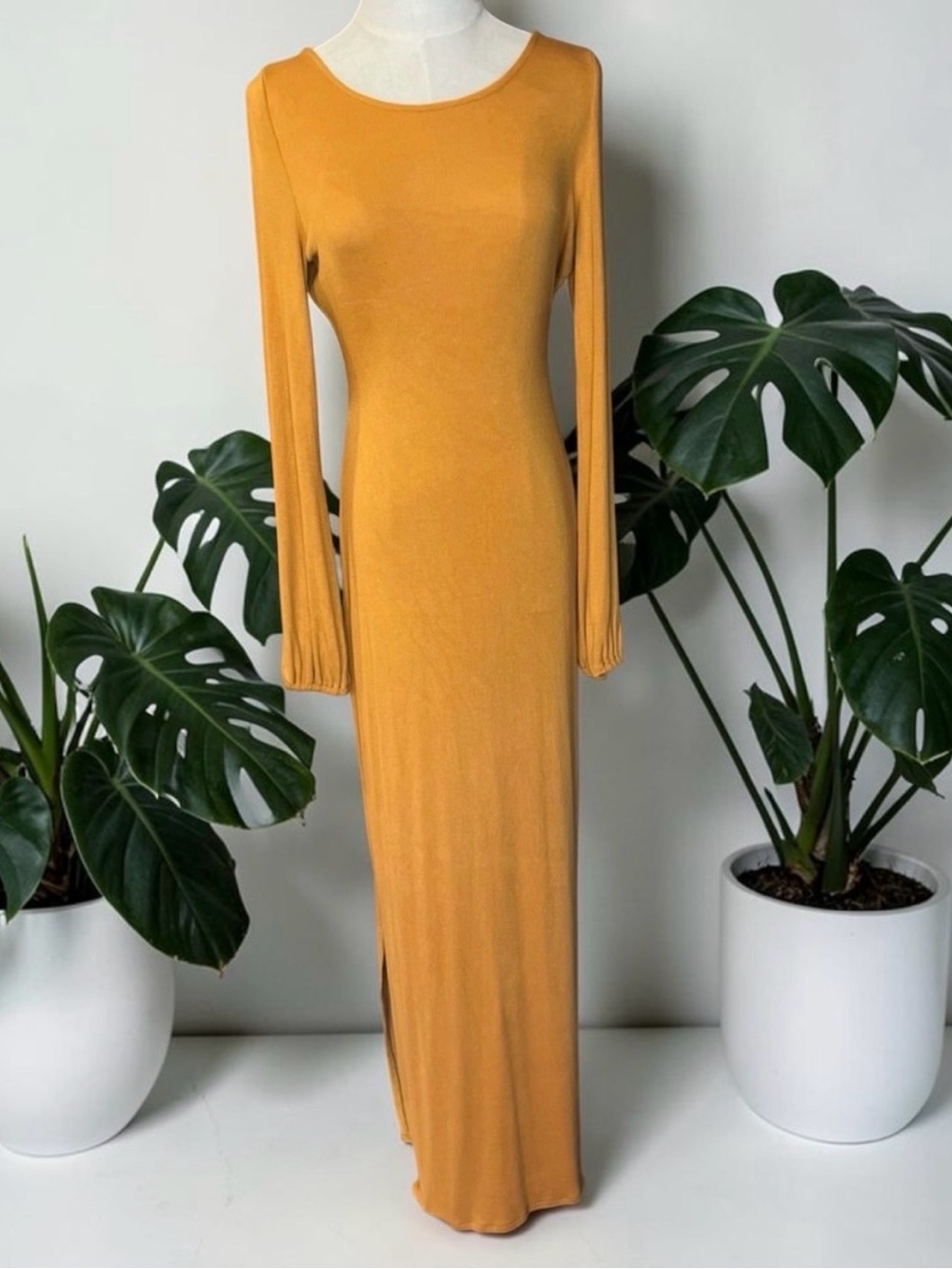 Free People FP Beach Open Back Maxi Dress XS Mustard Tie Back Bodycon - Picture 2 of 6
